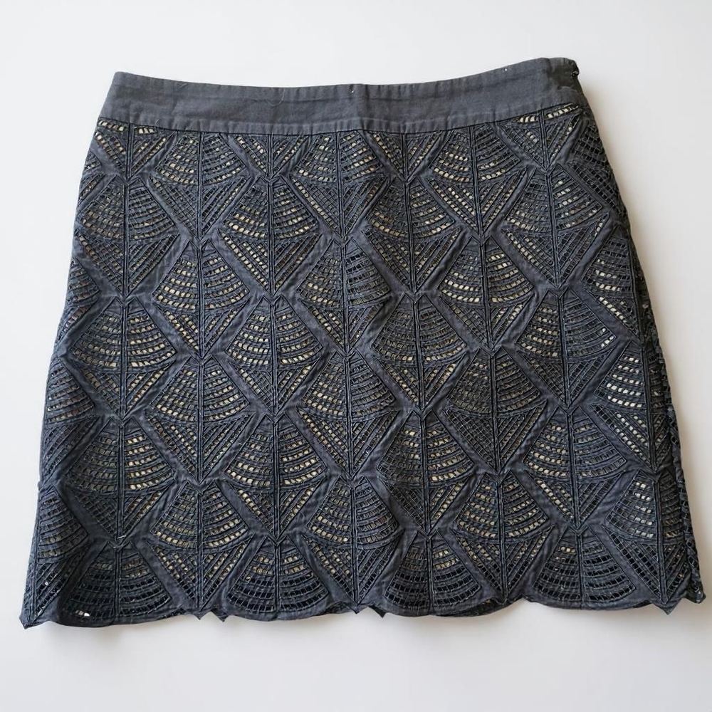 Catherine Malandrino Skirt Women's 0 Black Cut Out Cotton Stretch Lined